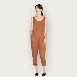 Black Crane 100% Linen Overall Jumpsuit Rust color